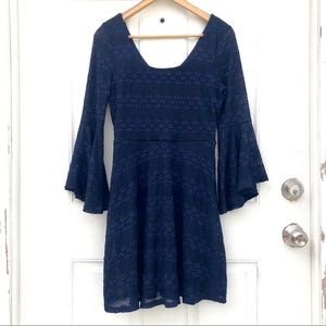 Love Reign Navy Blue Lace Bell Sleeve Dress